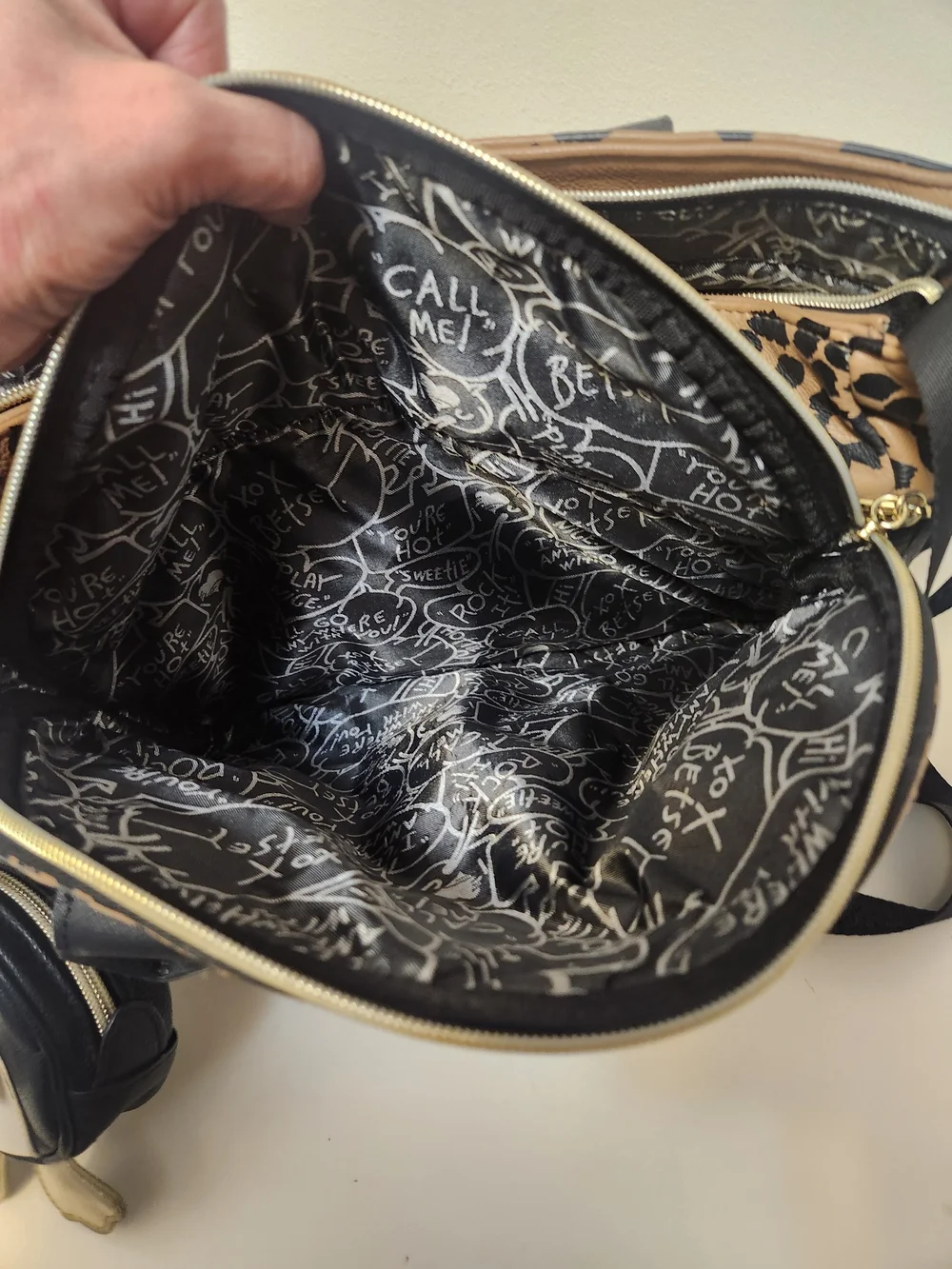 Betsey Johnson 3-Piece Quilted Leopard Tote, Penguin Coin Purse,Travel Organizer